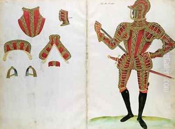 Suit of Armour for Lord Compton from An Elizabethan Armourers Album Oil Painting by Jacobe Halder