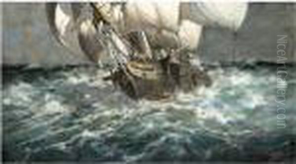 A Brig In Stormy Weather Oil Painting by Arthur John Trevor Briscoe