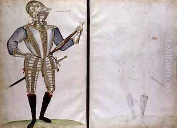 Suit of Armour for Sir John Smith from An Elizabethan Armourers Album Oil Painting by Jacobe Halder