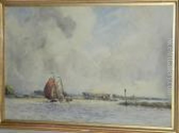 Sailing Barges In A Stiff Breeze Oil Painting by Arthur John Trevor Briscoe