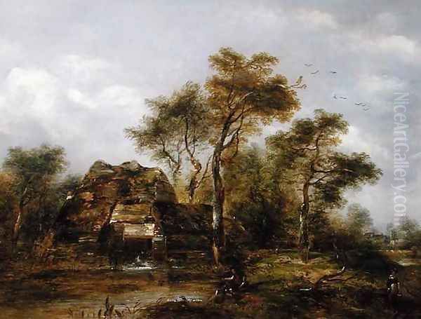 Overshot Mill with Man Fishing Oil Painting by Richard Hilder