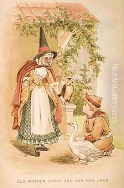 Old Mother Goose and her Son Jack Oil Painting by Constance Haslewood