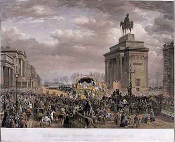 The Duke of Wellingtons 1769-1852 funeral car passing the Archway at Apsley House on 18th November 1852 Oil Painting by Louis Haghe