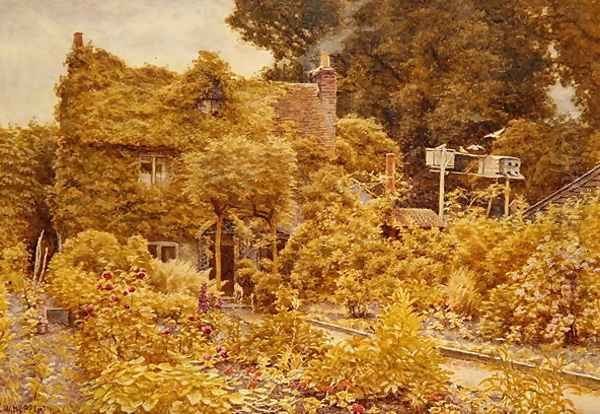 Old Mortiboys Cottage Winchmore Hill Oil Painting by Charles W. Hopper