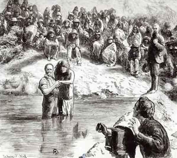 A Baptism of North American Indians Mormons Posing as Apostles of Christ Oil Painting by Sydney Prior Hall