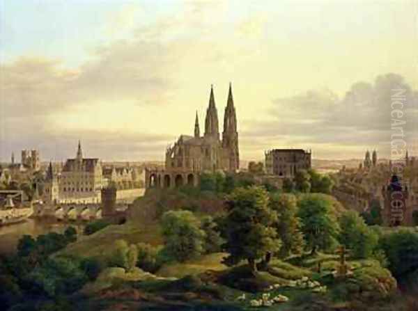 A Medieval Town in 1830 Oil Painting by Carl Georg Adolph Hasenpflug