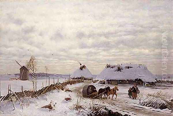 Winter Landscape Oil Painting by Oskar Hoffmann