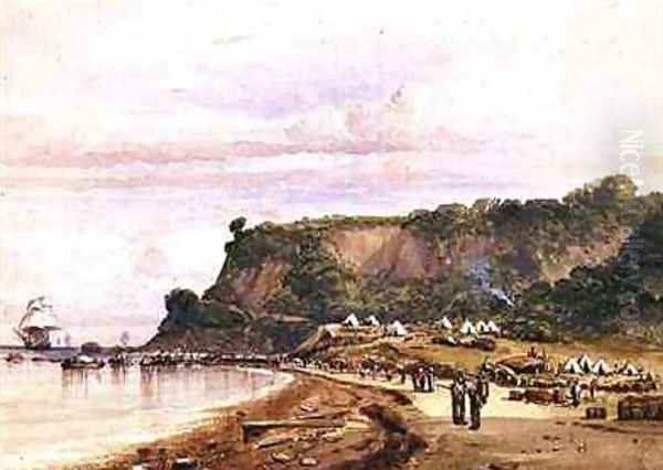 Landing of the British and French Troops at Varua on the Black Sea from HMS Bellerophon Oil Painting by Colonel Ben Hallewell