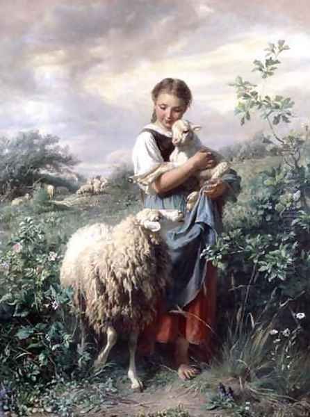 The Shepherdess Oil Painting by Johann Baptist Hofner