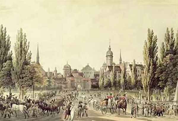 View of Leipzig from the Grimma Gate Oil Painting by Christian Gottlob Hammer