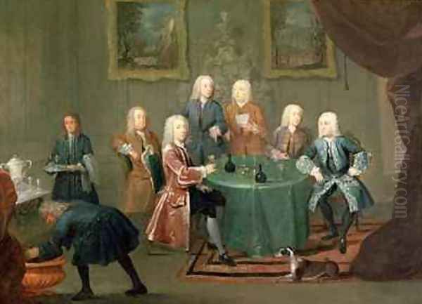 The Brothers Clarke with Other Gentlemen Taking Wine Oil Painting by Gawen Hamilton