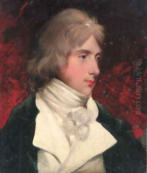 Portrait of Hugo Meynell, bust-length, in a black coat and white waistcoat Oil Painting by John Hoppner