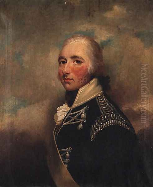 Portrait of an Officer, half-length, in the uniform of the 32nd Lancers Oil Painting by John Hoppner