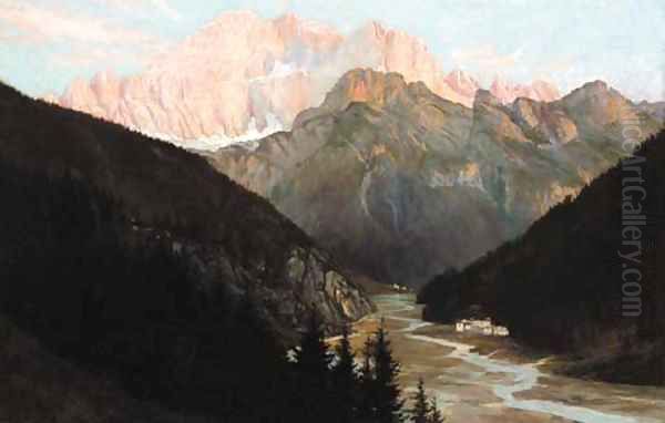 Sunset on the Civetta, Italian Tyrol Oil Painting by Henry Howard