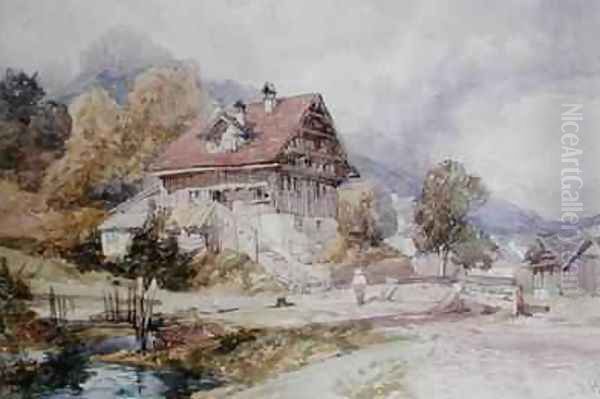 Chalet Brunnen Lake Lucerne Oil Painting by James Duffield Harding