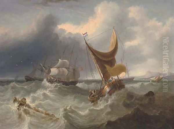 A crowded merchantman in the Channel amidst other shipping Oil Painting by James Duffield Harding