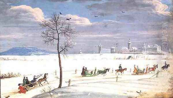 German Snowscape with sledges Oil Painting by Nicolas Hoffmann