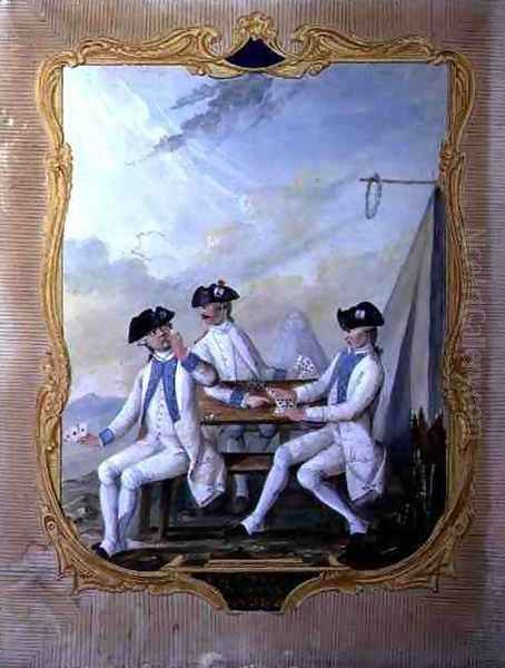 Officers from the Forez Bearn and Agenais Regiments playing cards Oil Painting by Nicolas Hoffmann