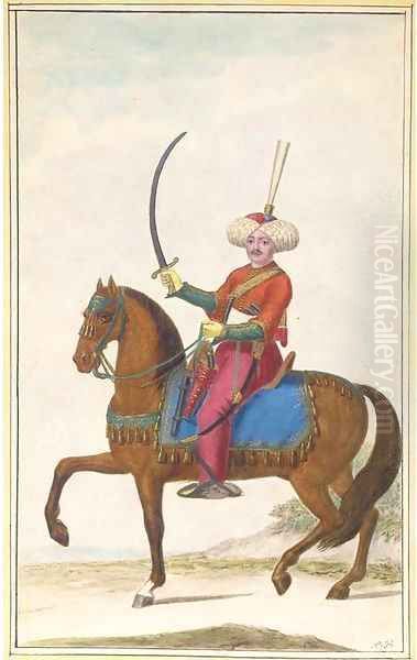 A Turkish horseman carrying a sabre riding to the left Oil Painting by Nicolas Hoffmann