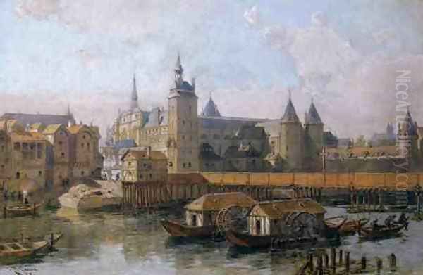 The Ile de la Cite and the Palais de Justice Oil Painting by Theodor Josef Hubert Hoffbauer