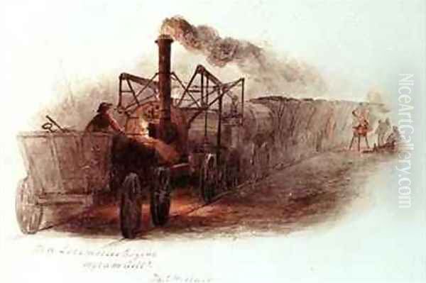 Old Locomotive Engine Wylam Colliery Oil Painting by Thomas H. Hair