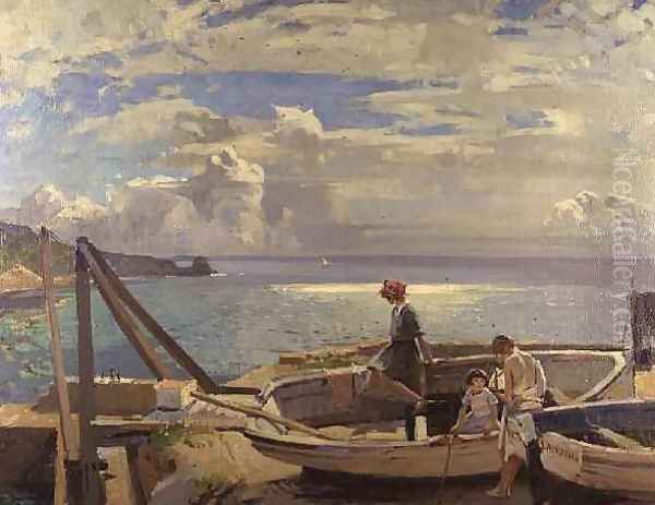 Lamorna Cove Last Day of the Holidays Oil Painting by Frank Gascoigne Heath