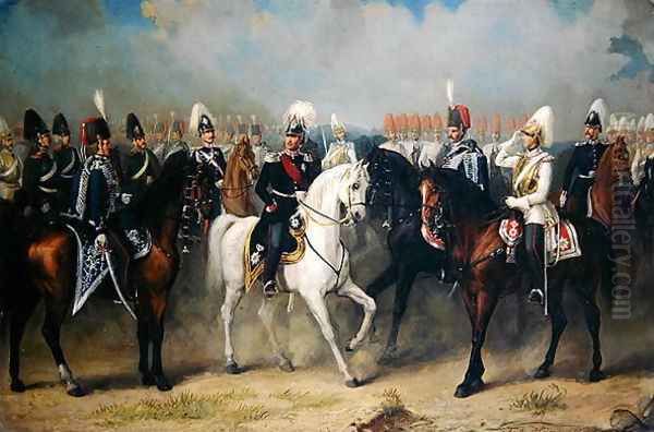 Elector Friedrich Wilhelm I of Hessen Kassel with his Officers on Parade Oil Painting by Fritz Hummel