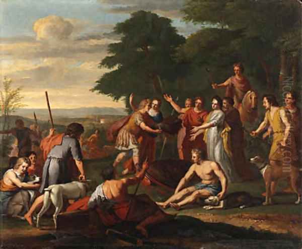 Meleager presenting the head of the Calydonian boar to Atalanta Oil Painting by Gerard Hoet