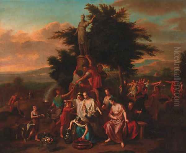 Celebrants at a shrine of Diana Oil Painting by Gerard Hoet