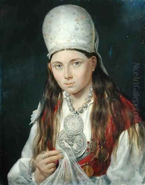 Estonian Girl Oil Painting by Gustav Adolf Hippius