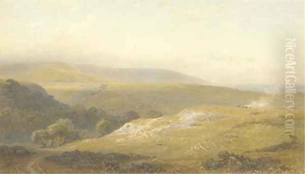 The Downs near Eastbourne Oil Painting by Henry George Hine