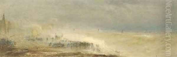 The Chain Pier, Brighton, during the hurricane, 24 November 1824 Oil Painting by Henry George Hine