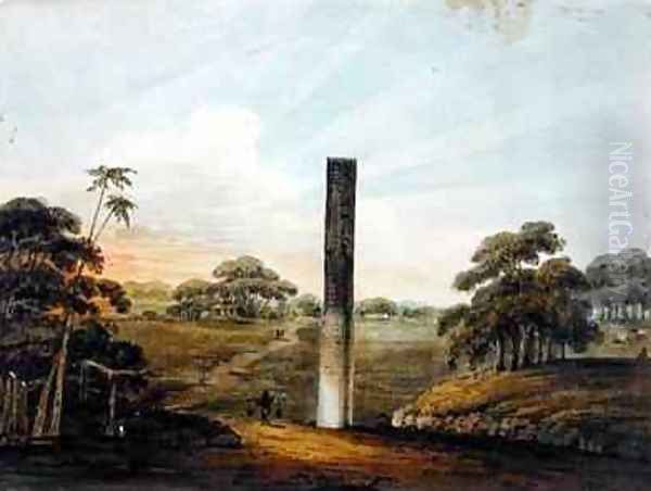 The Pre Asokan pillar at Araraj North Bihar Oil Painting by J. Harris