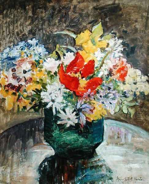 Flowers in a Green Vase Oil Painting by Mary Ethel Hunter