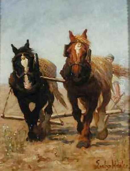 The Ploughing Team Sussex Downs Oil Painting by Evelyn Harke