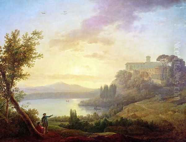 Italian Landscape Setting Sun Oil Painting by Jean-Francois Hue