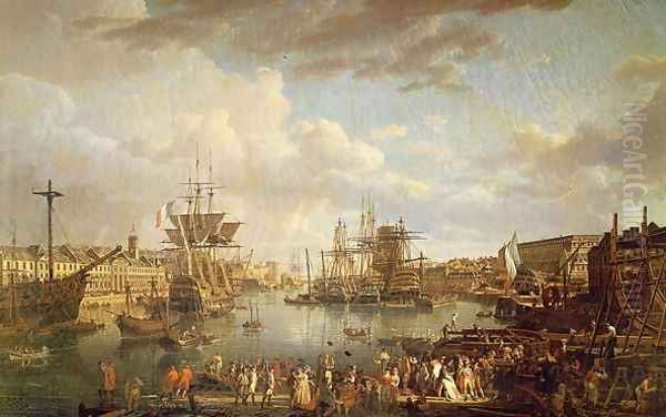 View of the Port at Brest Oil Painting by Jean-Francois Hue