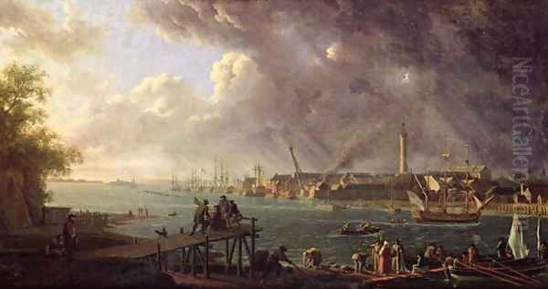 View of the Port of Lorient Oil Painting by Jean-Francois Hue