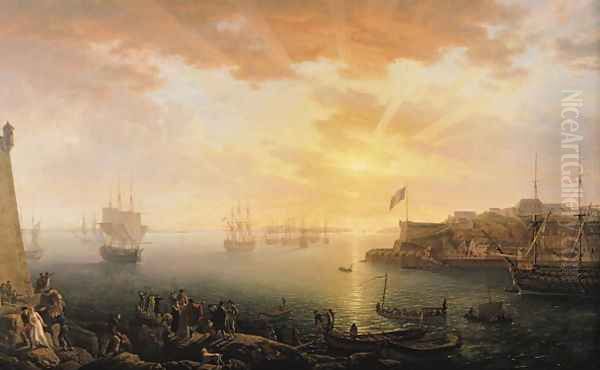 View of Brest Harbour Oil Painting by Jean-Francois Hue