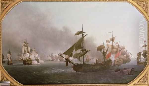 Naval Combat off the Isle of Grenada Oil Painting by Jean-Francois Hue