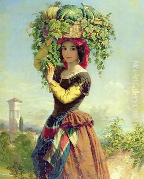 An Italian Fruit Seller Oil Painting by John Adam P. Houston