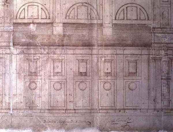 Design for the exterior elevation of the facade of Valladolid Cathedral in the Plaza de Santa Maria Oil Painting by Juan de Herrera