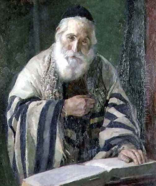 Rabbi Reading The Torah Oil Painting by Otto Herschel