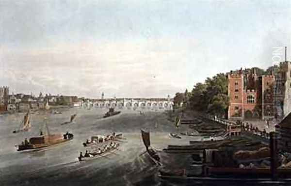 A View of Westminster Bridge and Lambeth Palace Oil Painting by Robert the Elder Havell