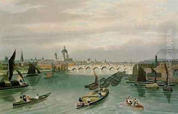 A View of Blackfriars Bridge and St Pauls Oil Painting by Robert the Elder Havell