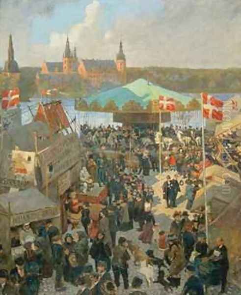 November Market at Hillerod Oil Painting by Hans Nikolaj Hansen