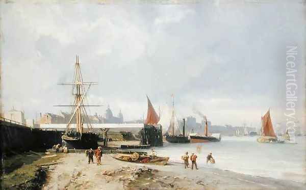 The Docks on the Bank at Greenwich Oil Painting by Julius Hintz