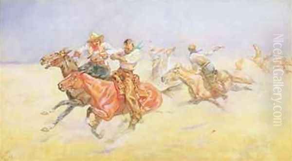 Cowboys and Indians Oil Painting by M. Dorothy Hardy