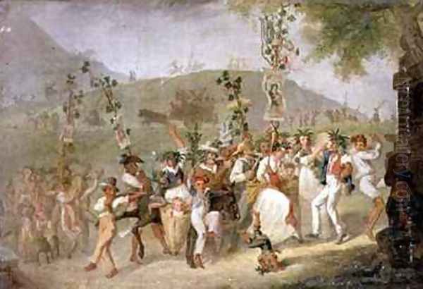 Neapolitan Peasants celebrating a Saints Feast Day Oil Painting by Pieter van Hanselaere