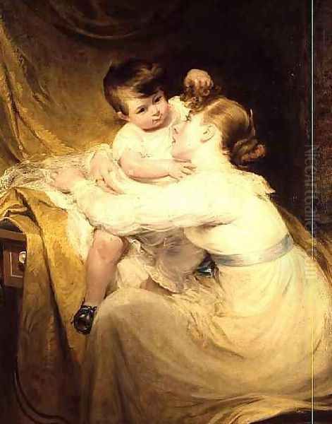 Portrait of Mrs De Wint and her Daughter Helen Oil Painting by William Hilton